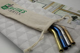 Set metalen smoothie rietjes in herbruikbaar zakje - 10mm breed - Geschikt voor o.a. shakes en smoothies