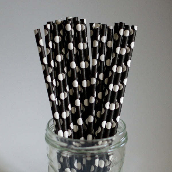 Papieren rietjes (25x) - Zwart met witte stippen - RietjesFabriek